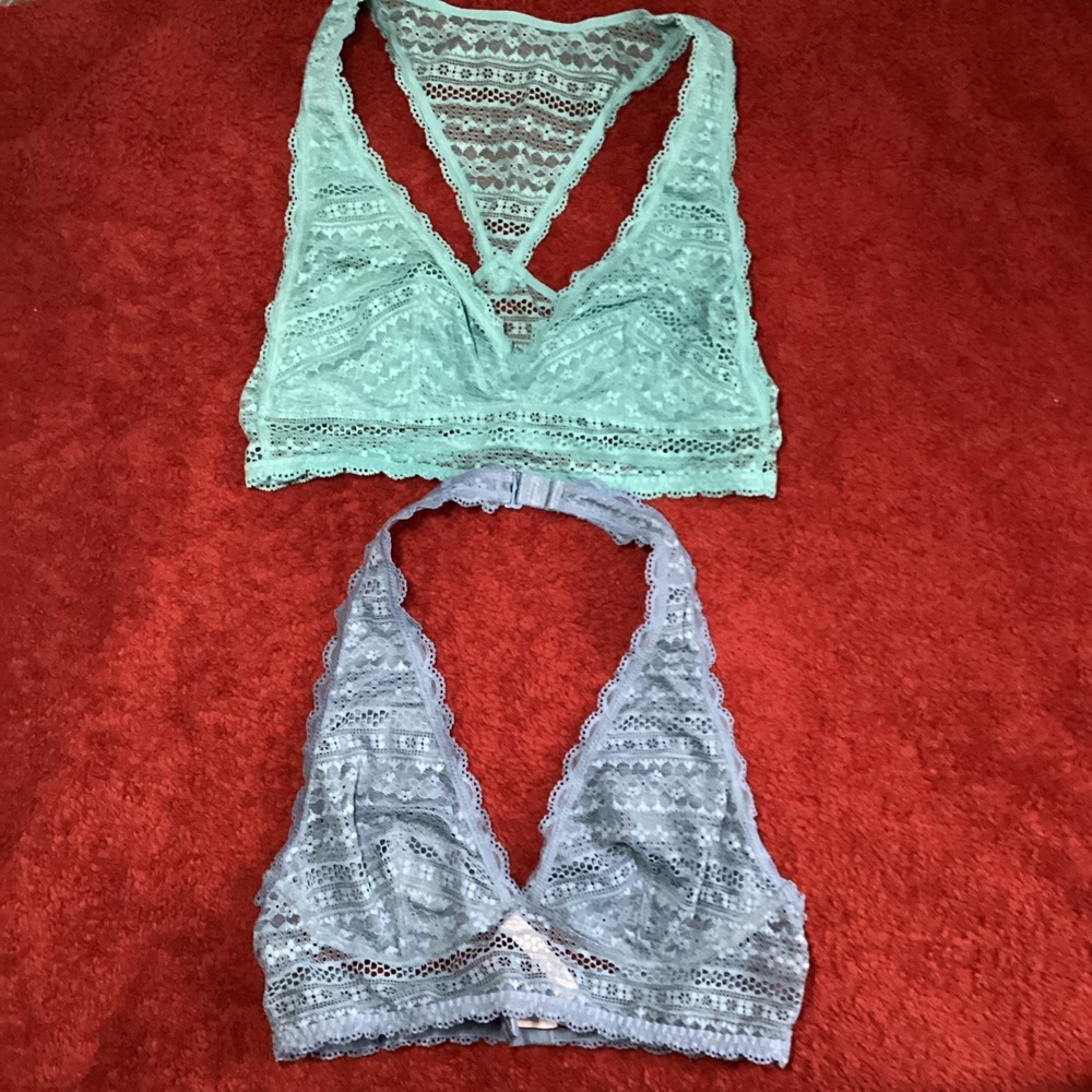 Victoria's Secret Wireless‎ Floral Lace Bralette Lot of 2 Blue Turquoise Med